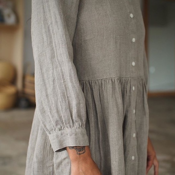 Beaton linen gathered dress Clearance
